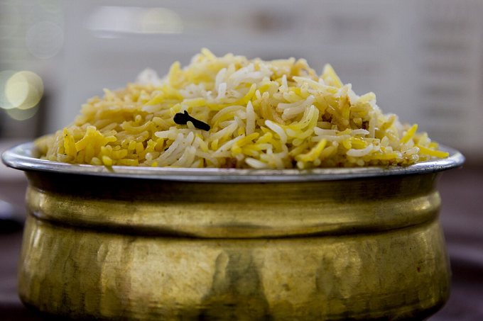 A photograph catalogued as Hyderabadi biryani; its appearance does not establish whether the method was kacchi or pakki.