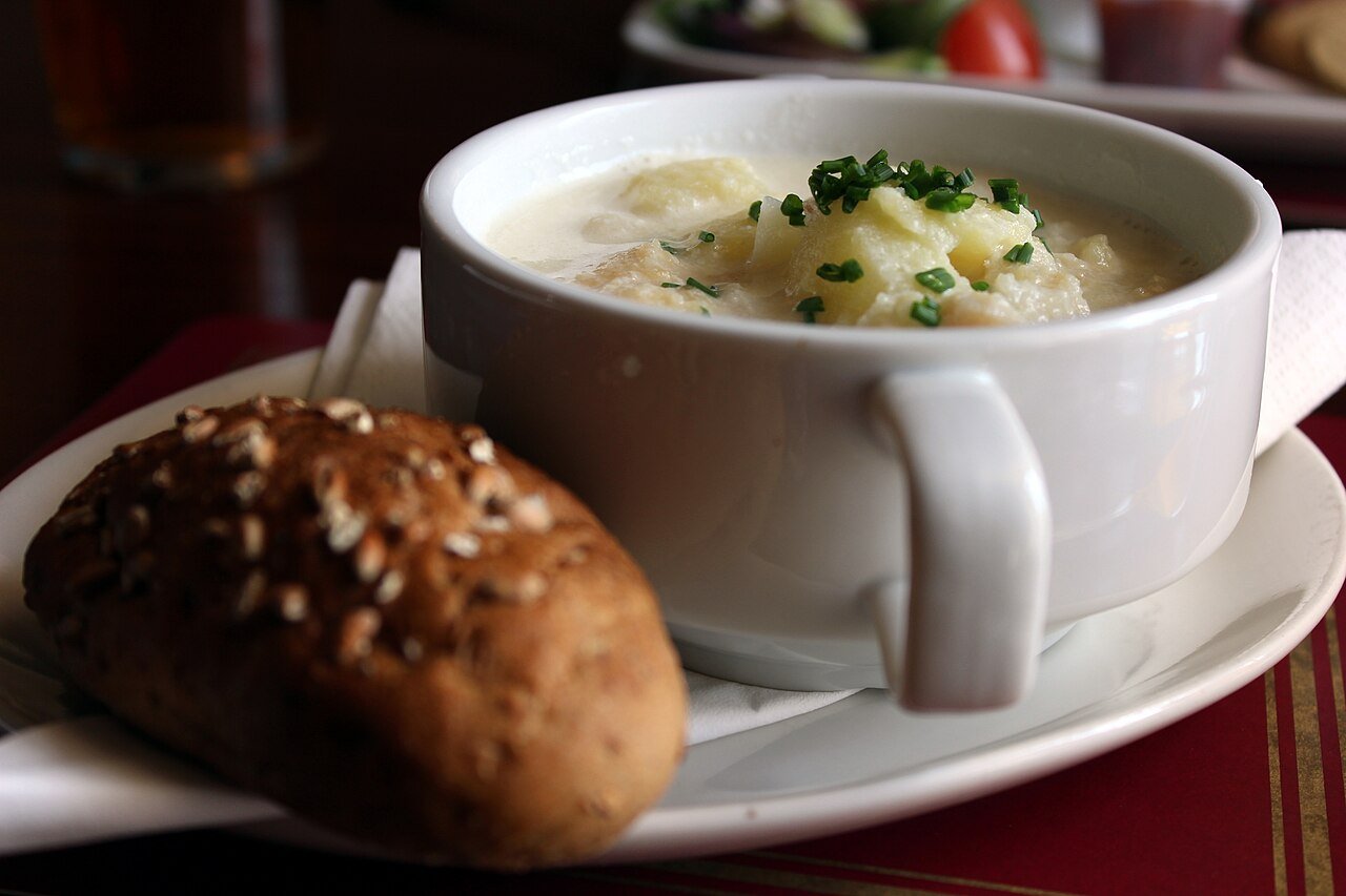 Representative photograph of Cullen Skink. The photograph includes bread not included in this draft.