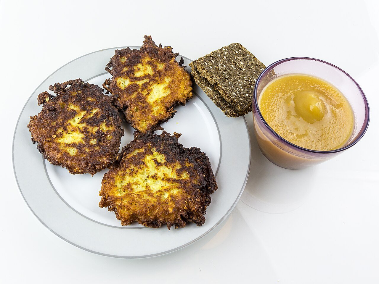 Representative photograph of Kartoffelpuffer. The photograph includes bread and apple sauce not included in this draft.