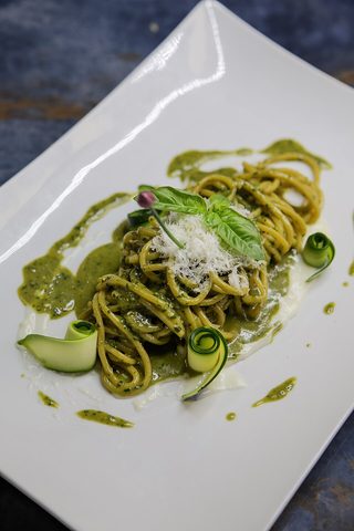 Representative photograph of pesto pasta